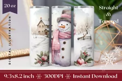 Christmas Tumbler Design, Watercolor Snowman Tumbler Wrap Product Image 1