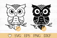 Cute Owl on a Branch svg, Owl svg, Owl Silhouette svg, png Product Image 1