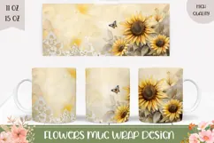 Vintage Sunflowers Mug Design, Sunflowers Sublimation Product Image 1
