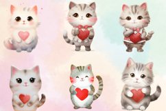Watercolor Cat Heart Valentine Clipart, Valentine Cat Product Image 2