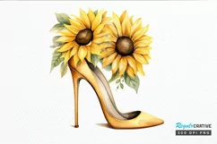 Sunflower High Heel Watercolor PNG Clipart Product Image 1