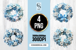Blue Floral Ribbon Wreath Clipart Sublimation PNG Product Image 1