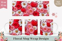 Flowers Mug Wrap Sublimation, Love Hearts Mug Template Product Image 1