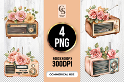 Vintage Radio with Roses PNG Product Image 1
