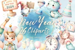 26 Happy New Year 2024 Clipart Watercolor Illustration Product Image 1
