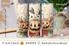 Vintage Halloween Tumbler, Spooky Pumpkins Sublimation Product Image 1