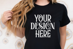 Black Gildan 5000 T-Shirt Mockup | Boho Flat Lay Shirt Product Image 1