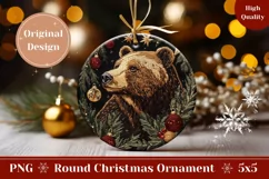 Embroidery Christmas Ornament PNG, Christmas Bear Ornament Product Image 1