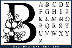 Monogram Floral Flower Alphabet Font Letters SVG Laser Cut Product Image 1