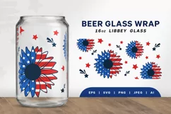 USA Sunflowers with Stars, 16 oz Beer Glass Can Wrap SVG Product Image 1