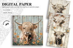 Highland Cow Background Cow Flower Vintage Wallpaper Product Image 1