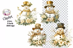 Christmas, Snowman, Gold, Ephemera, PNG, watercolor, Clipart Product Image 1