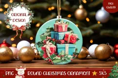 Christmas Presents Ornament PNG, Winter Round Ornament Product Image 1