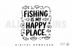 fishing, happy place, doodle, vector, illustration, fish, boat, graphic, art, design, hobby, fisherman, catch, sport, activity, leisure, relaxation, sea, ocean, lake, river, recreation, sublimation, lifestyle, quote, typography, lettering, hand drawn, car