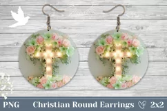 Christian Cross Round Earrings, Floral Cross Earring Design Product Image 1