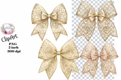 Bows, Gold, Cream, Ephemera, PNG, Flower, Clipart Product Image 1