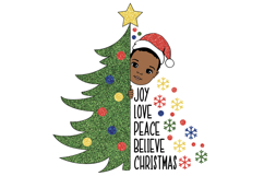 Joy Love Peace Believe Christmas Afro Boy Santa Hat Clipart Product Image 1