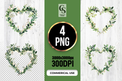 Greenery Leaf Heart Wreath Illustration Clipart PNG Product Image 1