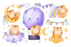 Little Tiger Fly on Hot Air Balloon. Baby Tiger Dreaming Product Image 1