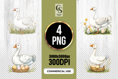 Watercolor White Goose and Eggs Clipart Sublimation PNG Product Image 1