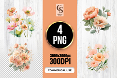 Peach Watercolor Flowers Clipart Sublimation PNG Product Image 1
