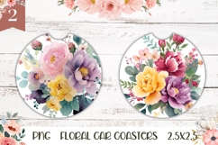 Floral Car Coasters, Watercolor Flowers Coaster Template Product Image 1