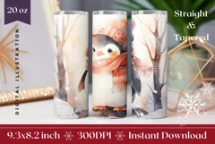 Christmas Tumbler Wrap, Watercolor Christmas Penguin Tumbler Product Image 1