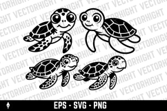 vector drawing of a cute friendly baby sea turtle Product Image 1