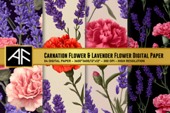 Carnation Flower &amp; Lavender Flower Digital Paper Product Image 1