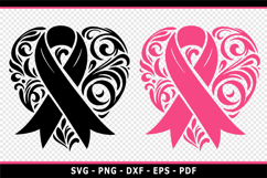 Flourish heart cancer ribbon SVG cut files Product Image 1