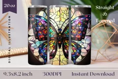 Stained Glass Butterfly Tumbler Template, Butterflies PNG Product Image 1