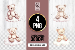 Teddy Bear on Cloud Clipart Sublimation PNG Product Image 1