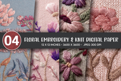 Floral Embroidery &amp; Knit Digital Paper Product Image 1