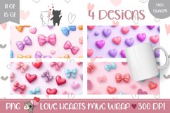 3D Bows Mug Wrap Designs, Love Hearts Mug Sublimation Product Image 1