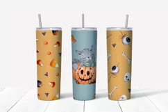 Halloween party cats Skinny tumbler wrap design Product Image 3