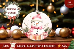 Watercolor Snowman Ornament, Pink Christmas Round Ornament Product Image 1