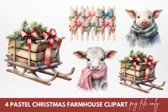 Pastel Christmas Farmhouse Clipart Sublimation Product Image 1