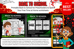 Printable Back to School Pre-K Worksheets student school Product Image 1
