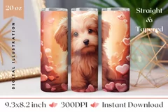 Cute Puppy Tumbler Wrap Design, Valentines Day Sublimation Product Image 1