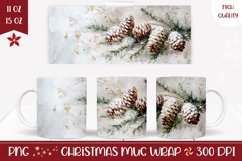 Watercolor Christmas Mug Wrap, Christmas Pine Cones Mug Product Image 1