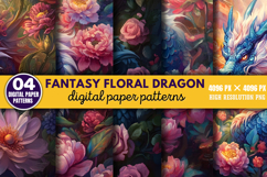 Fantasy Floral Dragon Digital Paper PNG Product Image 1