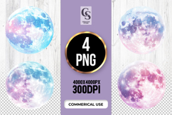 Pastel Galaxy Moon Clipart Sublimation PNG Product Image 1
