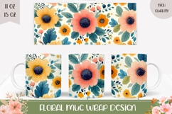 Wildflowers Mug Wrap, Cartoon Flowers Mug Sublimation Product Image 1