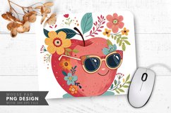 Trendy Apple with Sunglasses and Flowers Mouse Pad PNG Product Image 1