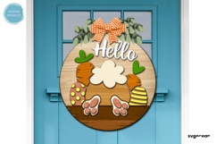 Hello Bunny Door Hanger Laser Cut | Wooden Door Sign Product Image 1