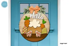 Hello Bunny Door Hanger Laser Cut | Wooden Door Sign Product Image 1