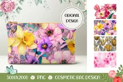 Tulips Cosmetic Bag, Cute Flowers Cosmetic Bag Print Product Image 1