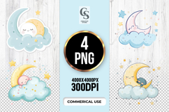 Cute Moon And Cloud Clipart Sublimation PNG Product Image 1