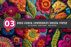 Boho Floral Embroidery Digital Paper Product Image 1