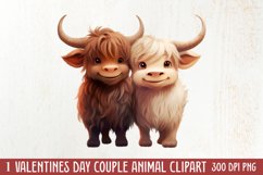 Couple Animal Valentines Day Clipart, Watercolor Couple Product Image 1